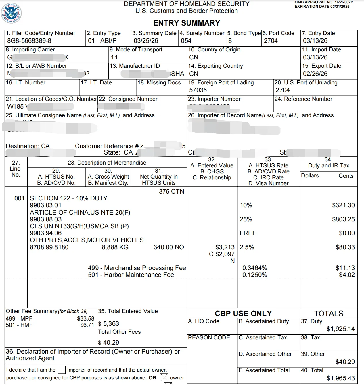 How to Read CBP Form 7501 (Entry Summary)